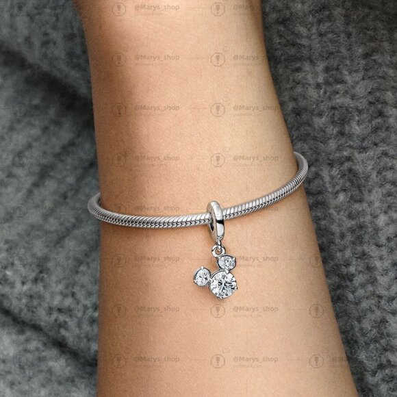 Pandora Disney Mickey Mouse Sparkling Head Silhouette Dangle Charm - Picture 2 of 2